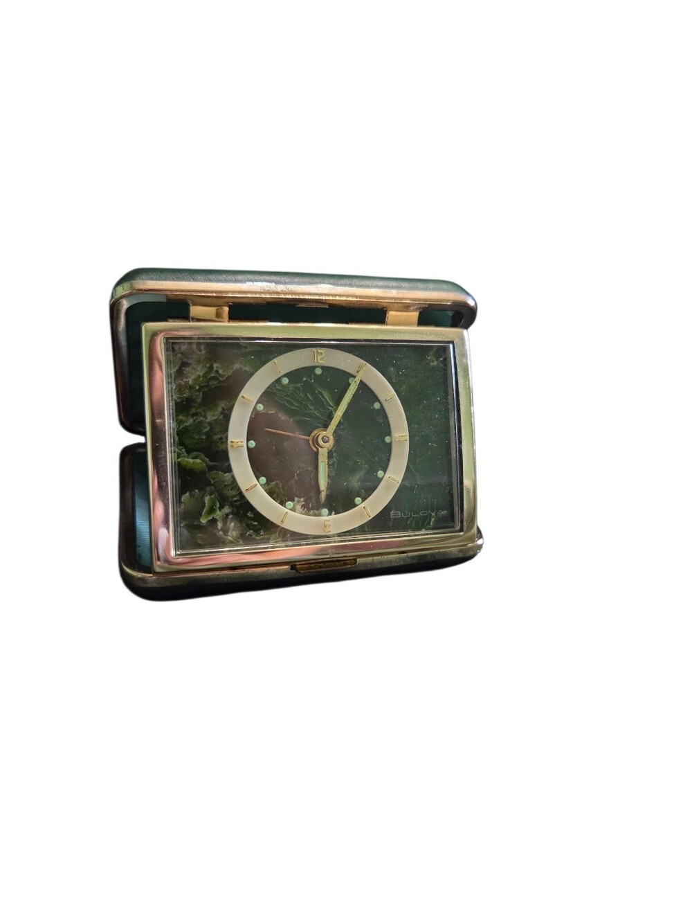 Bulova Green and Gold Compact Travel Alarm Clock